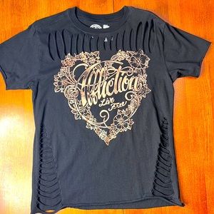 NWOT Affliction Women’s Rose Gold Metallic Graphic Cutout Short Sleeve Shirt
